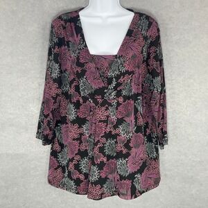 Croft & Barrow Paisley Blouse V-Neck 3/4 Sleeve Top Plus Size 2X Babydoll Boho‎
